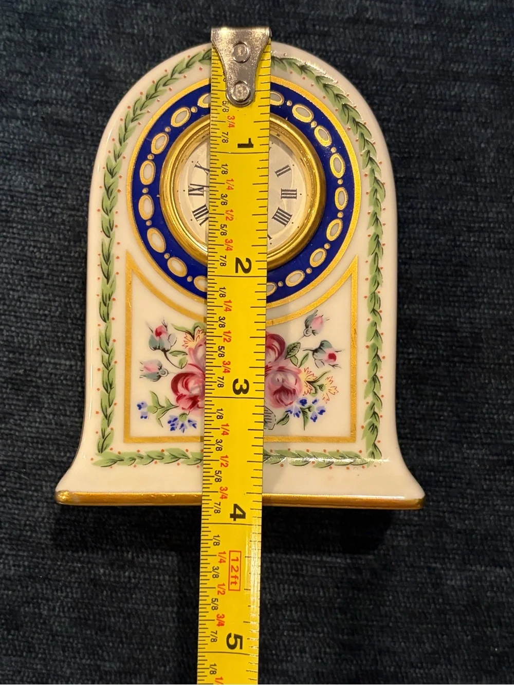 Haviland Limoges Floral Porcelain Desk Clock - Cream with Pink Roses Louvecienne
